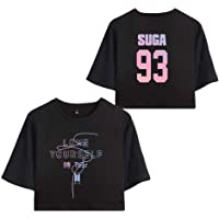 Los mejores  - Flyself Mujer BTS Camiseta Verano Manga Corta Love Yourself Tear Crop Top Niña Cool BTS KPOP Navel T-Shirt